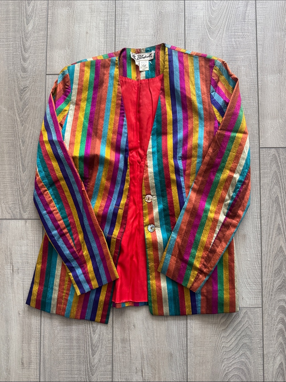 Multicolor Striped Blazer with Red Lining